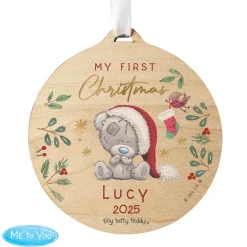 Kids Card Factory Personalised First Christmas Tiny Tatty Teddy Wooden Decoration