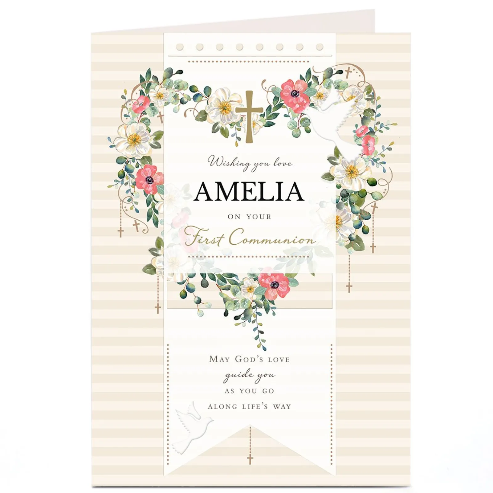 Sale Personalised First Communion Card - Floral Heart Christening