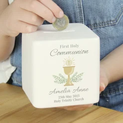 Kids Card Factory Personalised First Holy Communion Ceramic Square Money Box