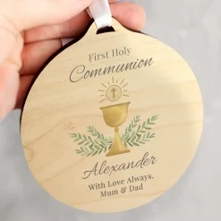 Kids Card Factory Personalised First Holy Communion Round Wooden Decoration