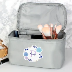 Card Factory Personalised Floral Initial Grey Make Up Case