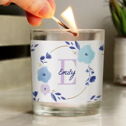 Card Factory Personalised Floral Initial Small Candle Jar