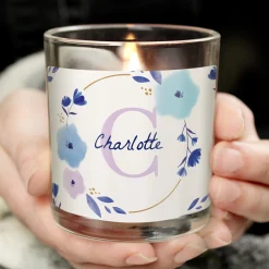 Card Factory Personalised Floral Initial Small Candle Jar