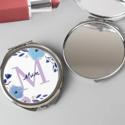 Hot Personalised Floral Initial Compact Mirror Personalised Jewellery And Keepsakes|Jewellery & Keepsakes