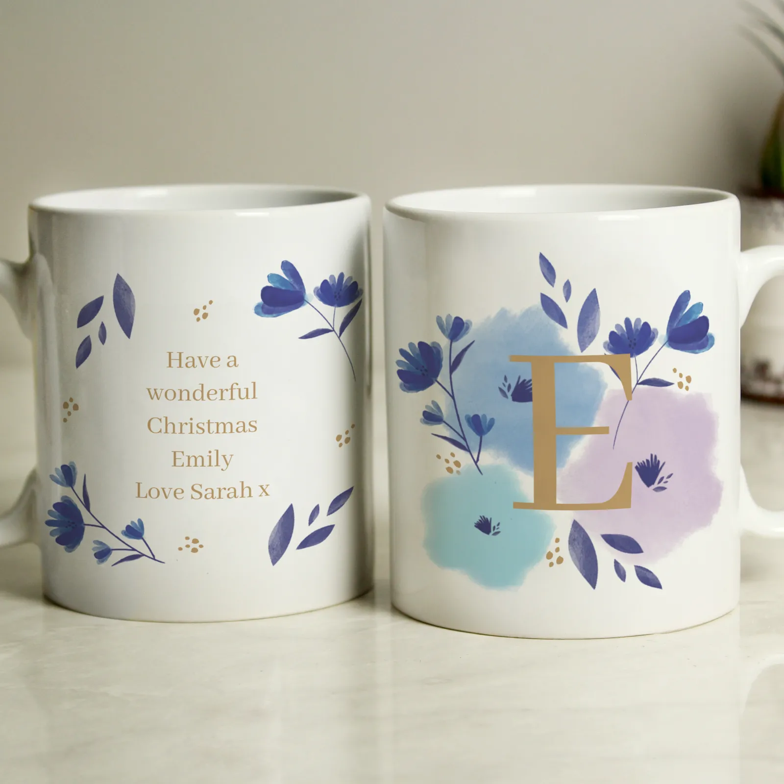 Personalised Floral Initial Mug Personalised Mugs|Mugs
