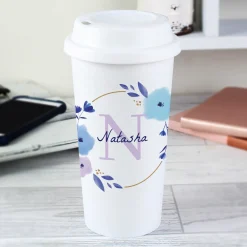 Card Factory Personalised Floral Initial Travel Cup