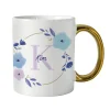 Online Personalised Floral Initial Gold Handled Mug Personalised Mugs|Mugs