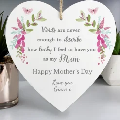 Online Personalised Floral Wooden Heart Plaque - Mum Personalised Canvas & Wall Art|Photo Prints & Wall Art