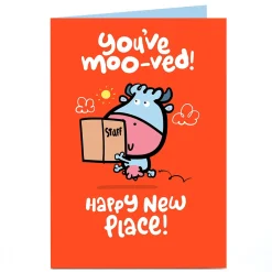 Card Factory Personalised Fruitloops New Home Card - You've Moo-ved!
