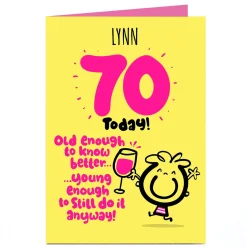 Card Factory Personalised Fruitloops 70th Birthday Card - Old Enough Yellow