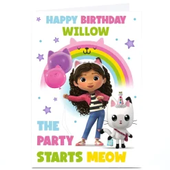 Clearance Personalised Gabby's Dollhouse Birthday Card - The Party Starts Meow Kids For Kids|Birthday