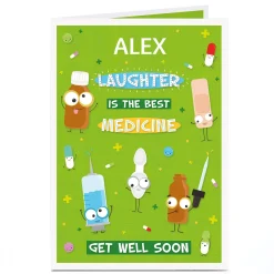 Card Factory Personalised Get Well Soon Card - Laughter Is The Best Medicine