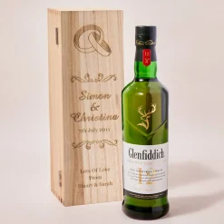 Card Factory Personalised Glenfiddich Wooden Whisky Gift Box - Wedding Rings