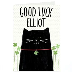 Hot Personalised Good Luck Card - Cat & Clovers New Job|Leaving