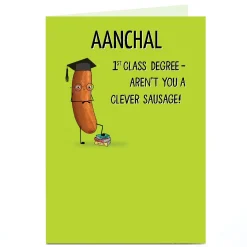 Card Factory Personalised Graduation Card - 1st Class Degree - Clever Sausage