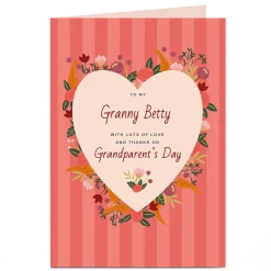 Hot Personalised Grandparent's Day Card - Heart & Flowers For Grandma|Birthday