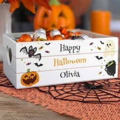 Discount Personalised Halloween Small Wooden Treats Crate Kids Gifts For Kids