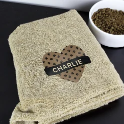 New Personalised Heart Brown Microfibre Pet Towel Gifts For Pets