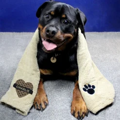 New Personalised Heart Brown Microfibre Pet Towel Gifts For Pets