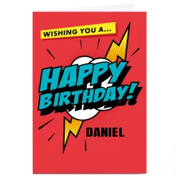 Kids Card Factory Personalised Hello Munki Birthday Card - Red Comic