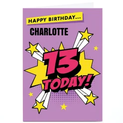 Card Factory Personalised Hello Munki 13th Birthday Card - Pink Comic