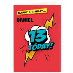 Sale Personalised Hello Munki 13th Birthday Card - Red Comic Kids For Son|For Grandson