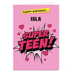 Clearance Personalised Hello Munki Birthday Card - Pink Super Teen Kids For Kids|Birthday