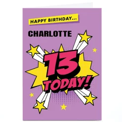 Kids Card Factory Personalised Hello Munki 13th Birthday Card - Pink Comic