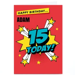 Outlet Personalised Hello Munki 15th Birthday Card - Comic Explosion Special Age|Birthday