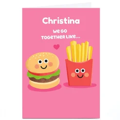 Discount Personalised Hello Munki Valentine's Day Card - Burger & Fries Funny