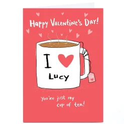 Hot Personalised Hew Ma Valentine's Day Card - Cup Of Tea Funny