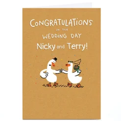 Card Factory Personalised Hew Ma Wedding Card - Duck Couple