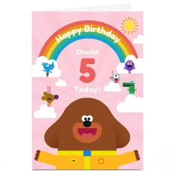Kids Card Factory Personalised Hey Duggee Birthday Card - Editable Age Rainbow