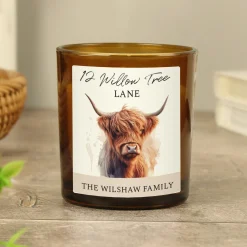 Card Factory Personalised Highland Cow Amber Glass Candle Jar