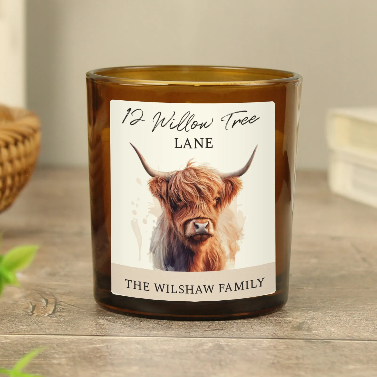 Card Factory Personalised Highland Cow Amber Glass Candle Jar
