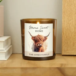 Card Factory Personalised Highland Cow Amber Glass Candle Jar