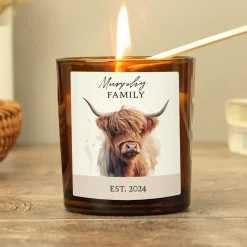 Card Factory Personalised Highland Cow Amber Glass Candle Jar