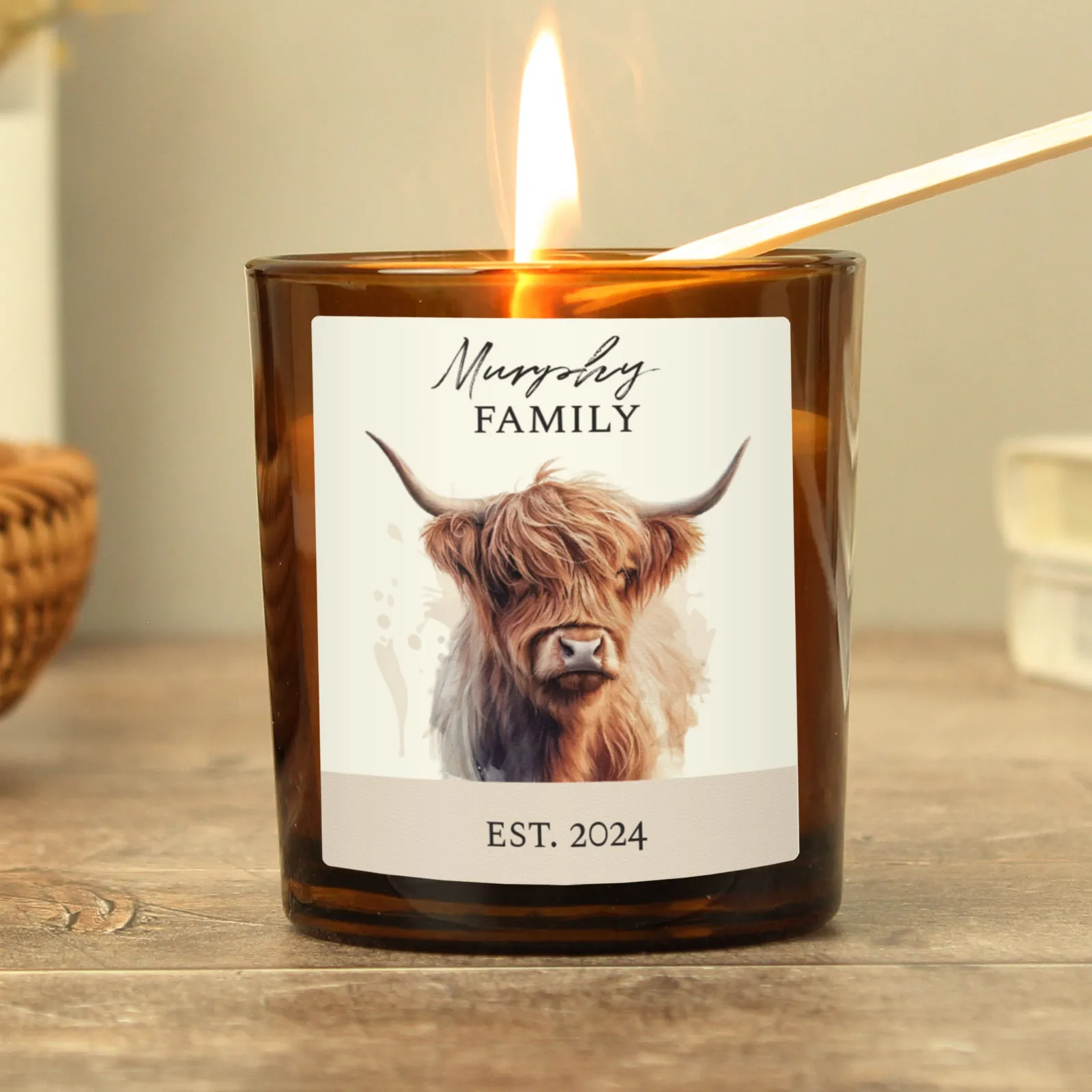 Card Factory Personalised Highland Cow Amber Glass Candle Jar