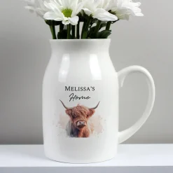 New Personalised Highland Cow Flower Jug Vase Gifts For Him|Christmas Gifts