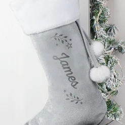 New Personalised Holly Grey Christmas Stocking Gifts For Him|Christmas Gifts