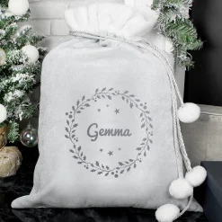 Card Factory Personalised Holly Grey Christmas Sack