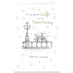Card Factory Personalised Hugs Anniversary Card - Cuddle Bears on Bridge, Wife