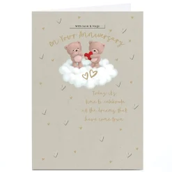 Card Factory Personalised Hugs Anniversary Card - Flouting on Cloud Bears