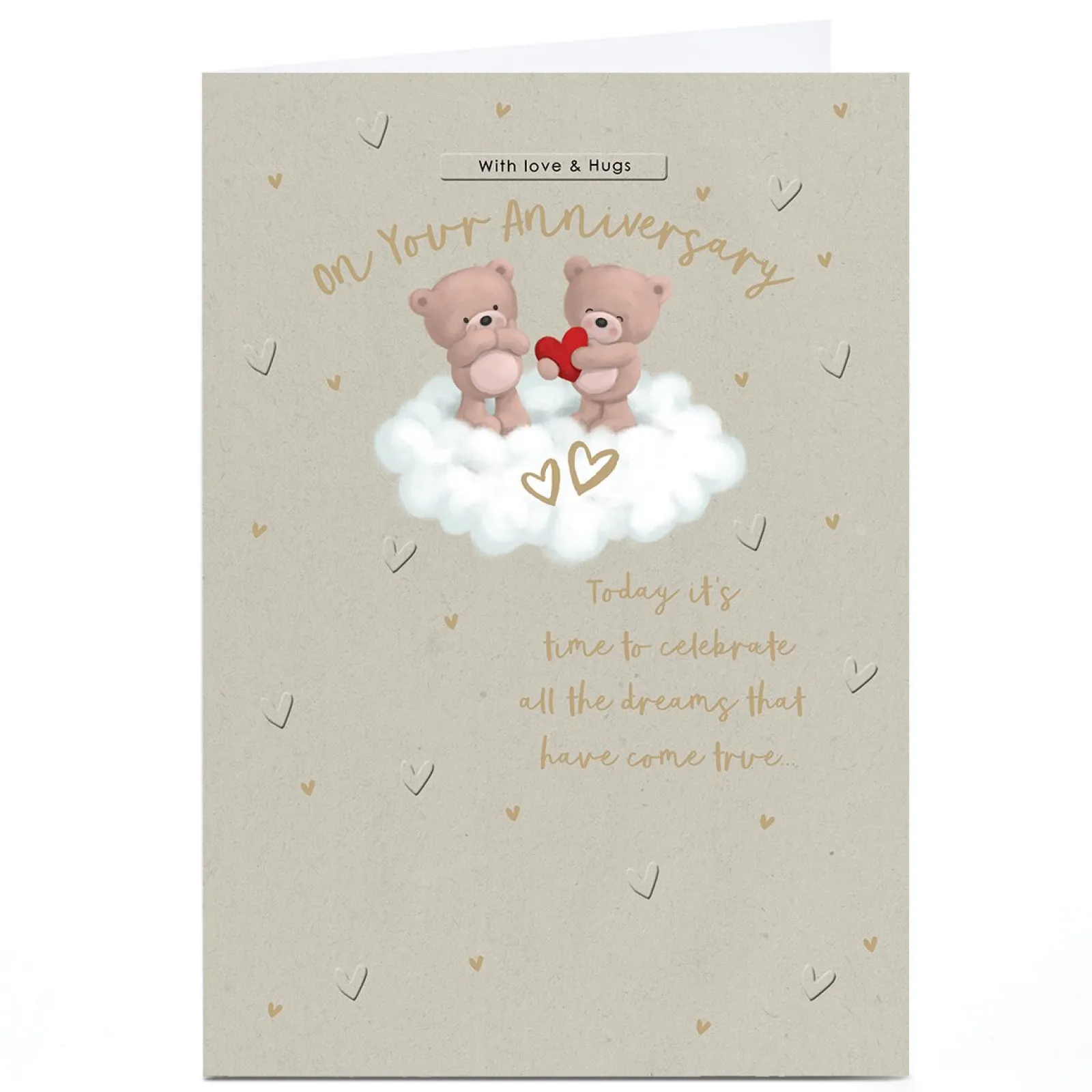 Card Factory Personalised Hugs Anniversary Card - Flouting on Cloud Bears