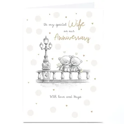 Card Factory Personalised Hugs Anniversary Card - Romantic Bears Sketch, To my Special Wife