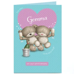 Sale Personalised Hugs Bear Anniversary Card - Champagne Hearts Anniversary