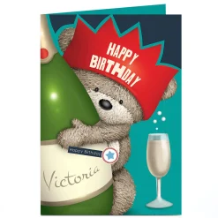 Card Factory Personalised Hugs Bear Birthday Card - Champagne