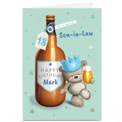 Best Personalised Hugs Bear Birthday Card - Beer Bottle 18Th Birthday|Editable Age