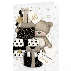 Outlet Personalised Hugs Bear Birthday Card - Black and Gold Gifts, Editable Age For Son|For Nephew