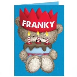 Card Factory Personalised Hugs Bear Birthday Card - Red Crown